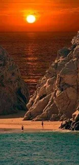 Rugged cliffs and ocean during a vivid sunset view.