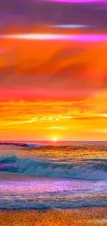 Beautiful ocean sunset with vivid orange sky and calm waves.