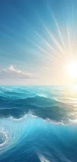 Ocean view with sunlit waves and serene skies.