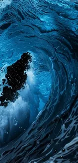 Vibrant blue ocean wave abstract art.