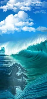 Dynamic and vibrant ocean wave wallpaper with stunning blue tones.