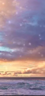 Pastel ocean sky with clouds and stars, mobile wallpaper.