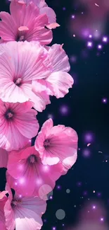 Gorgeous mobile wallpaper featuring pink flowers on a dark background.