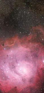 Beautiful mobile wallpaper of a pink nebula with star-filled cosmic background.