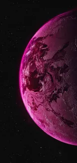 Dark magenta planet on black starry background.