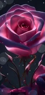 Elegant pink rose with dark background in vibrant art style.