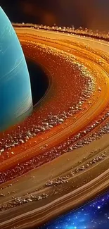 Close-up view of Saturn's rings in space.