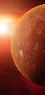 Stunning red planet with a bright sun in space wallpaper.