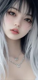 Monochrome portrait of a young woman with detailed features and striking style.