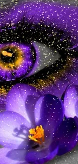 Purple eye and flower close-up wallpaper.