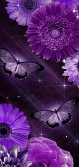 Purple flowers and butterflies mobile wallpaper.