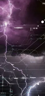 Electrifying purple lightning strikes under a stormy sky.