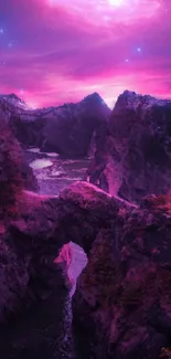 Purple sky and rocky landscape mobile wallpaper.