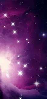 Purple nebula in space with stars, perfect for mobile wallpaper.