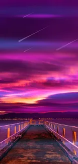 Purple sunset over a pier with vibrant sky.