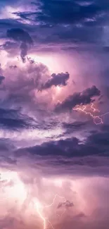 Purple lightning strikes through dramatic clouds in this mobile wallpaper.