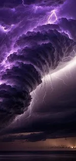 Mobile wallpaper of a purple storm with dramatic lightning and dark clouds.