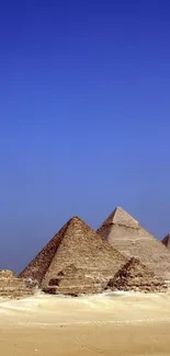 Giza Pyramids under a blue sky mobile wallpaper.