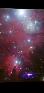 Red nebula with stars shining brightly in a cosmic scene.