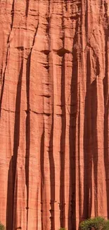 Majestic red rock cliff in desert landscape.