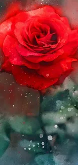 Artistic red rose wallpaper with watercolor effect.