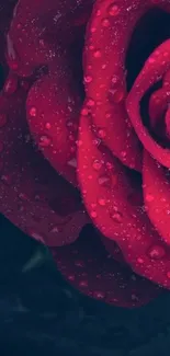 Close-up of a vibrant red rose with water droplets.