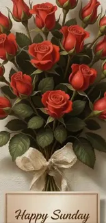 Bouquet of red roses with 'Happy Sunday' message.