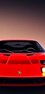 Front view of a red sports car on a gradient background.