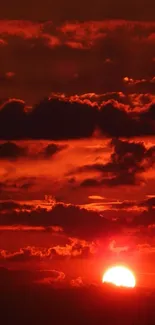 Beautiful red sunset with striking clouds filling the sky.