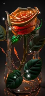 Mobile wallpaper of a rose in a glass vase with dark background.