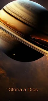 Saturn with galaxy backdrop mobile wallpaper.