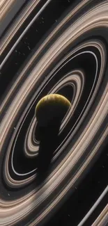 Wallpaper of Saturn's rings with black space backdrop.