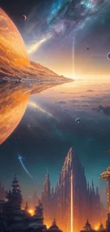 A futuristic sci-fi cosmic landscape wallpaper.