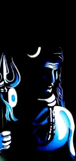 Digital artwork of Lord Shiva with trishul on a black background.