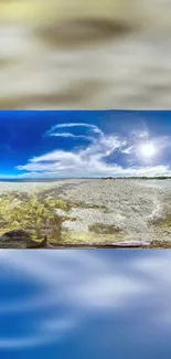 Panoramic mobile wallpaper with sky, clouds, and sea view.