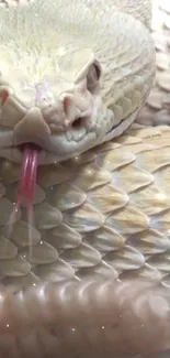 Close-up of a snake with intricate scales and tongue out.