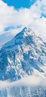 Snowy mountain peak with blue sky and clouds mobile wallpaper.