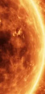 Dynamic view of the sun's fiery surface in vivid orange hues.