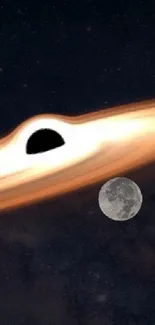 Space galaxy wallpaper with black hole and moon.