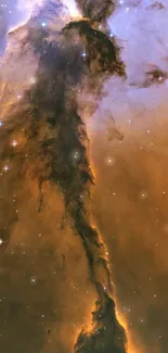 Majestic space nebula with stars in dark brown hues.