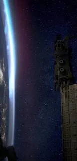 Breathtaking view of Earth and stars from a spacecraft in space.