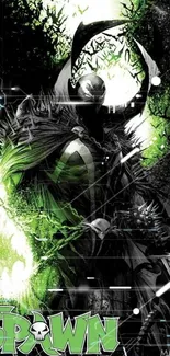 Spawn comic wallpaper with vibrant green accents.