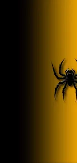 Black spider on yellow and black background wallpaper