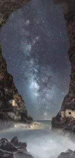 Cave opening view showcasing the Milky Way.