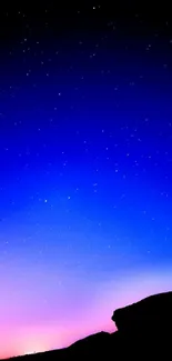 Starry night mobile wallpaper with blue and pink gradient.