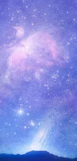 Beautiful lavender blue galaxy wallpaper with stars and cosmic dust.