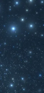 Dark blue sky wallpaper with bright stars illuminating the night.