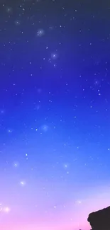 A mobile wallpaper depicting a starry night sky with a gradient of blue and pink.