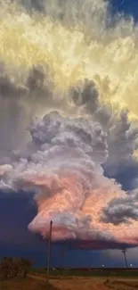 Dramatic storm clouds over open fields at sunset.