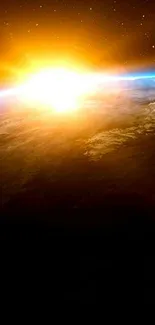 Sunrise view of Earth from space, displaying vibrant colors.